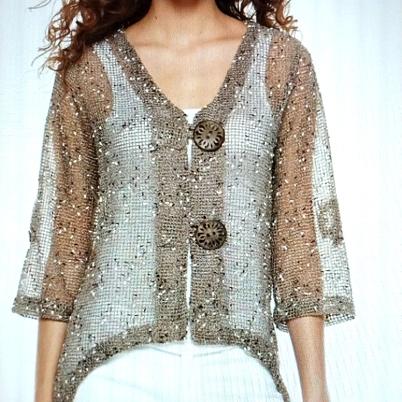 Nina Leonard  Button  Fish Knit Cardigan Moca - Picture 1 of 5